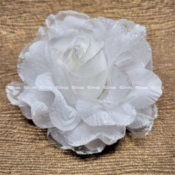 White Rose Hair Accessory Corsage Brooch or Hair Tie - Picture 9 of 14